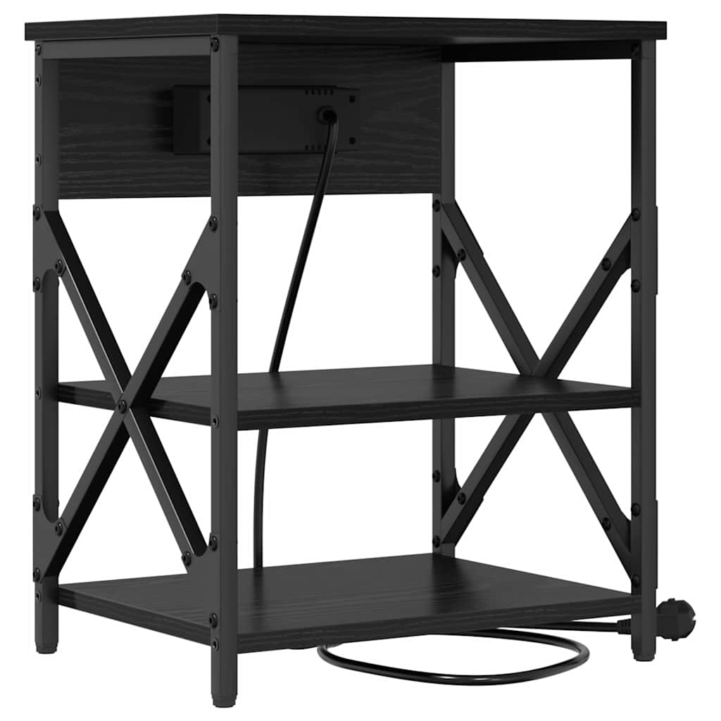 Nattbord med ladestasjon med hylle Svart eik Konstruert tre