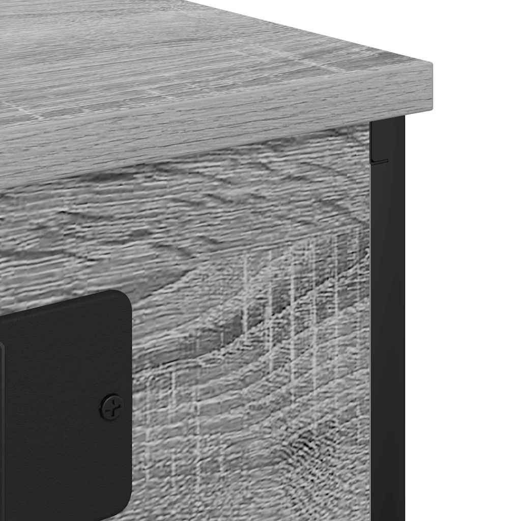 Nattbord med ladestasjon med hylle Grå sonoma Konstruert tre