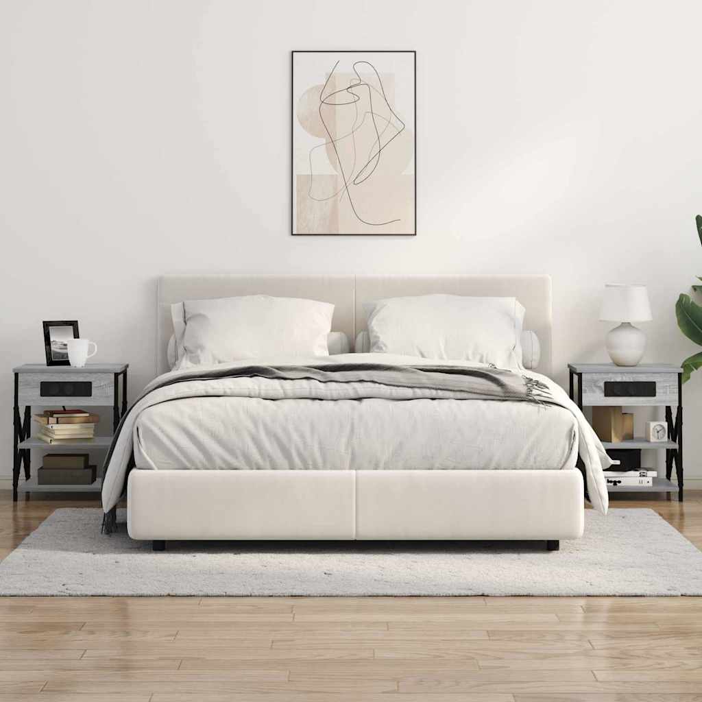 Nattbord med ladestasjon med hylle Grå sonoma Konstruert tre