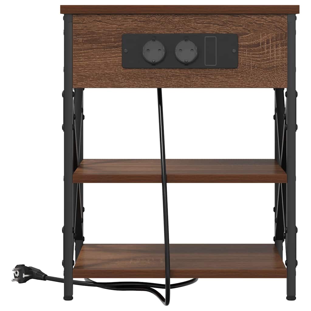 Nattbord med ladestasjon med hylle brun eik Konstruert tre
