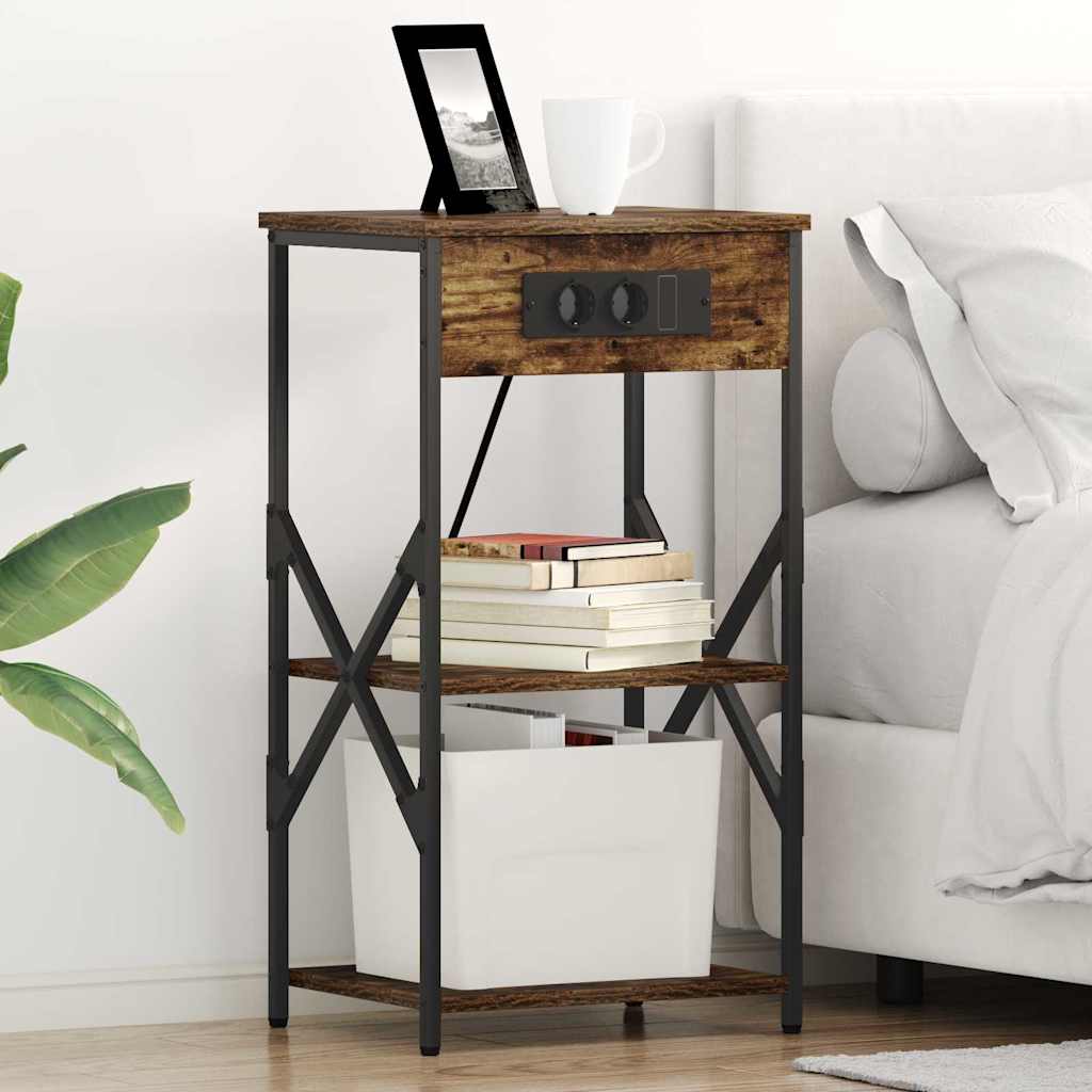 Nattbordskap 2 pcs Røkt eik 41 x 31 x 76 cm Konstruert tre