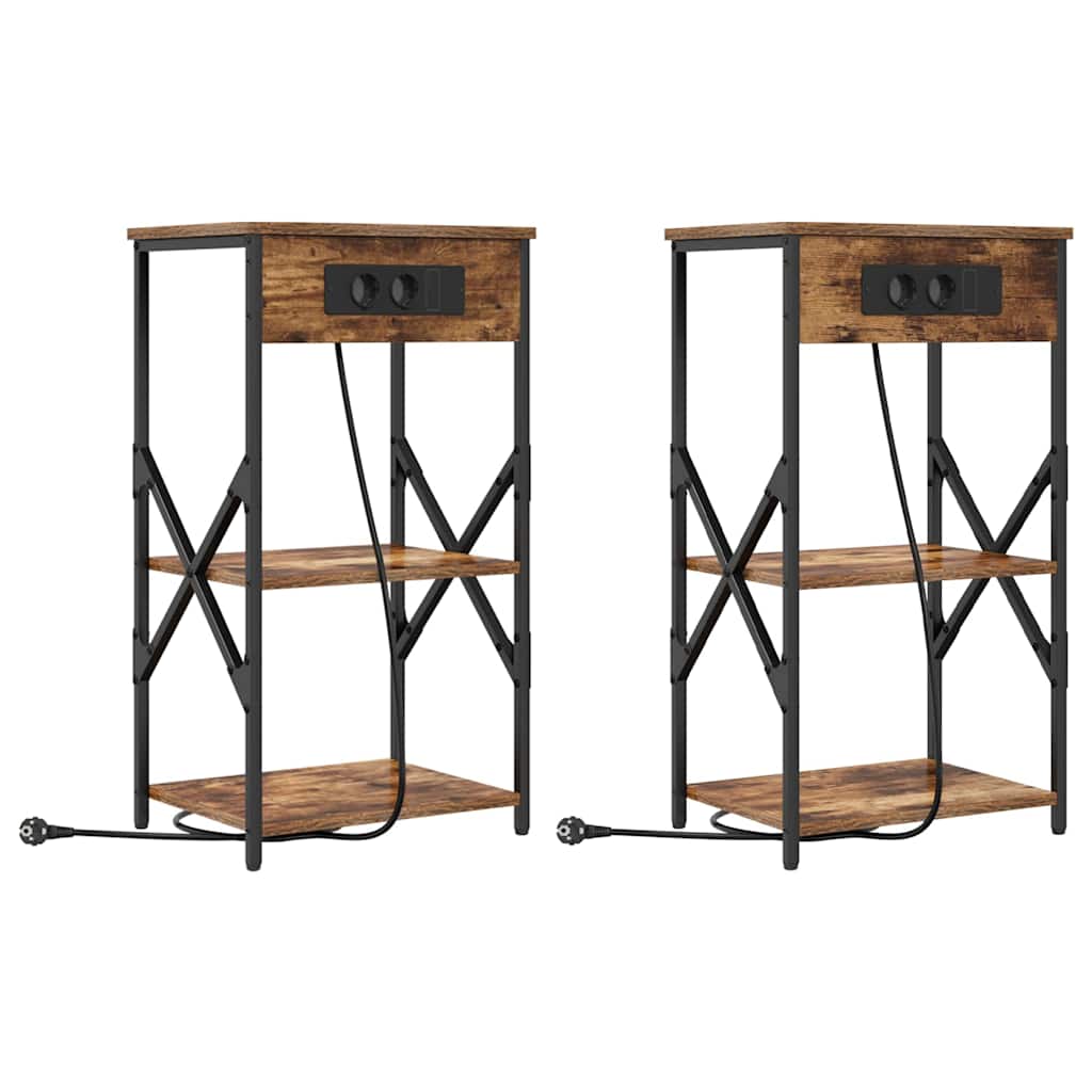 Nattbordskap 2 pcs Røkt eik 41 x 31 x 76 cm Konstruert tre