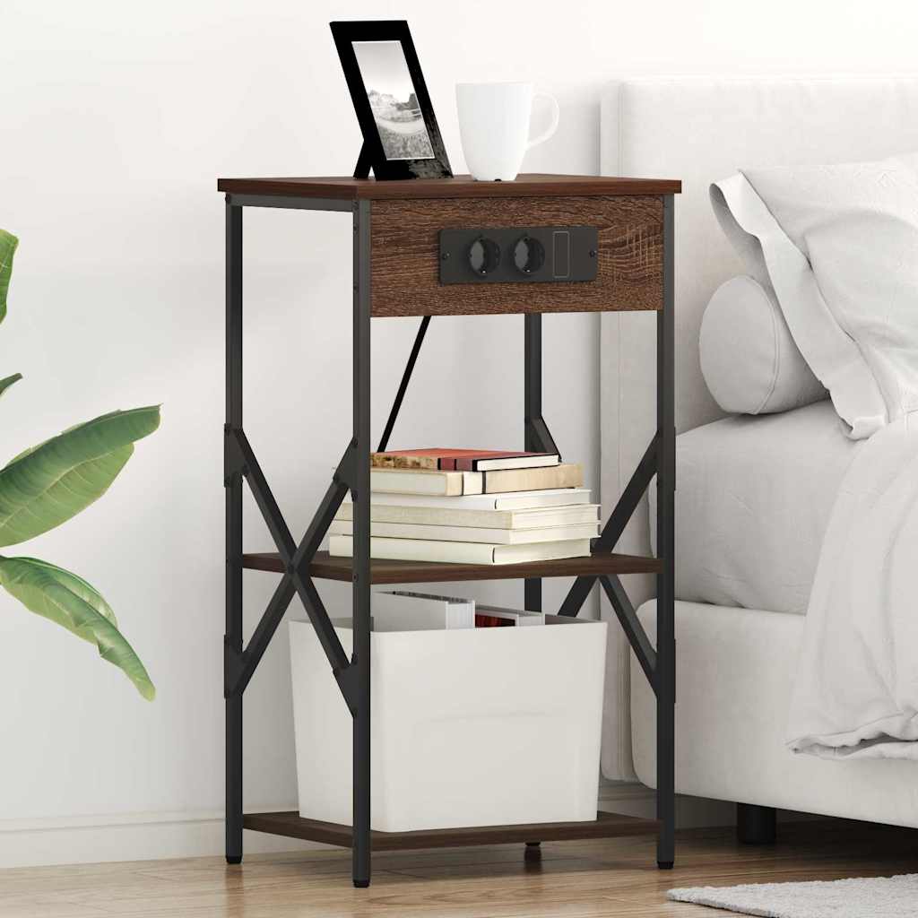 Nattbordskap med hylle brun eik 41 x 31 x 76 cm Konstruert tre