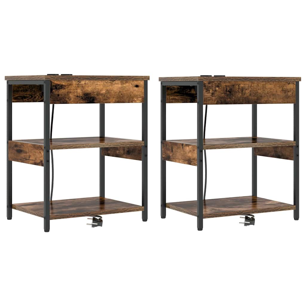 Nattbordskap 2 pcs Røkt eik 41 x 31 x 51 cm Konstruert tre