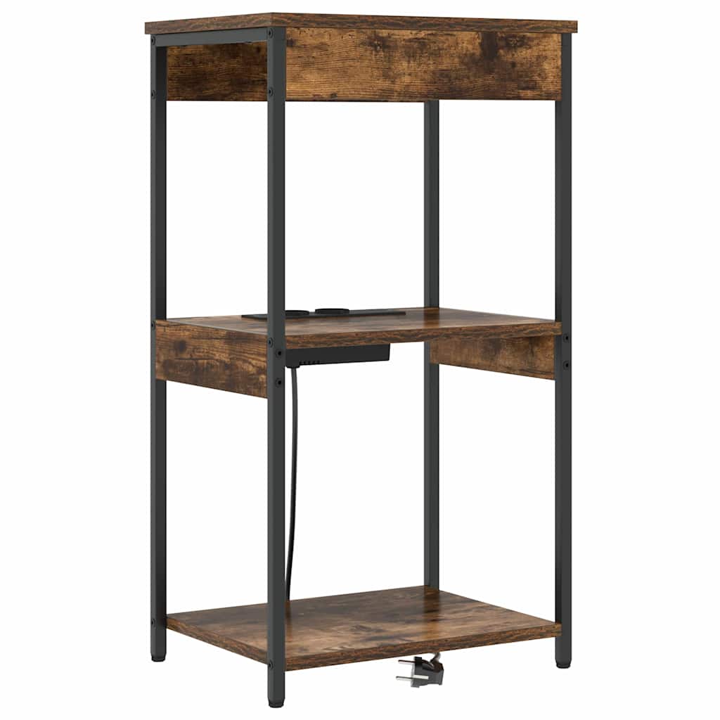 Nattbord med ladestasjon med hylle Røkt eik Konstruert tre