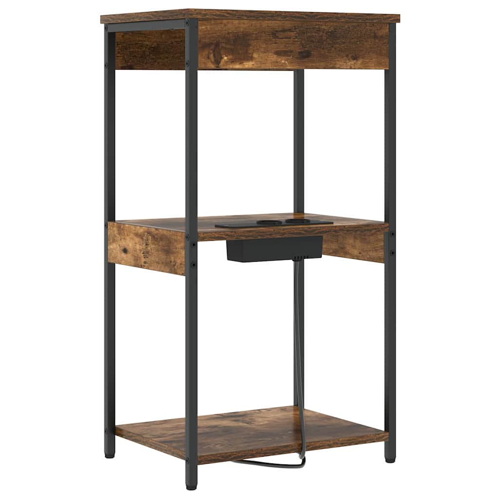 Nattbord med ladestasjon med hylle Røkt eik Konstruert tre