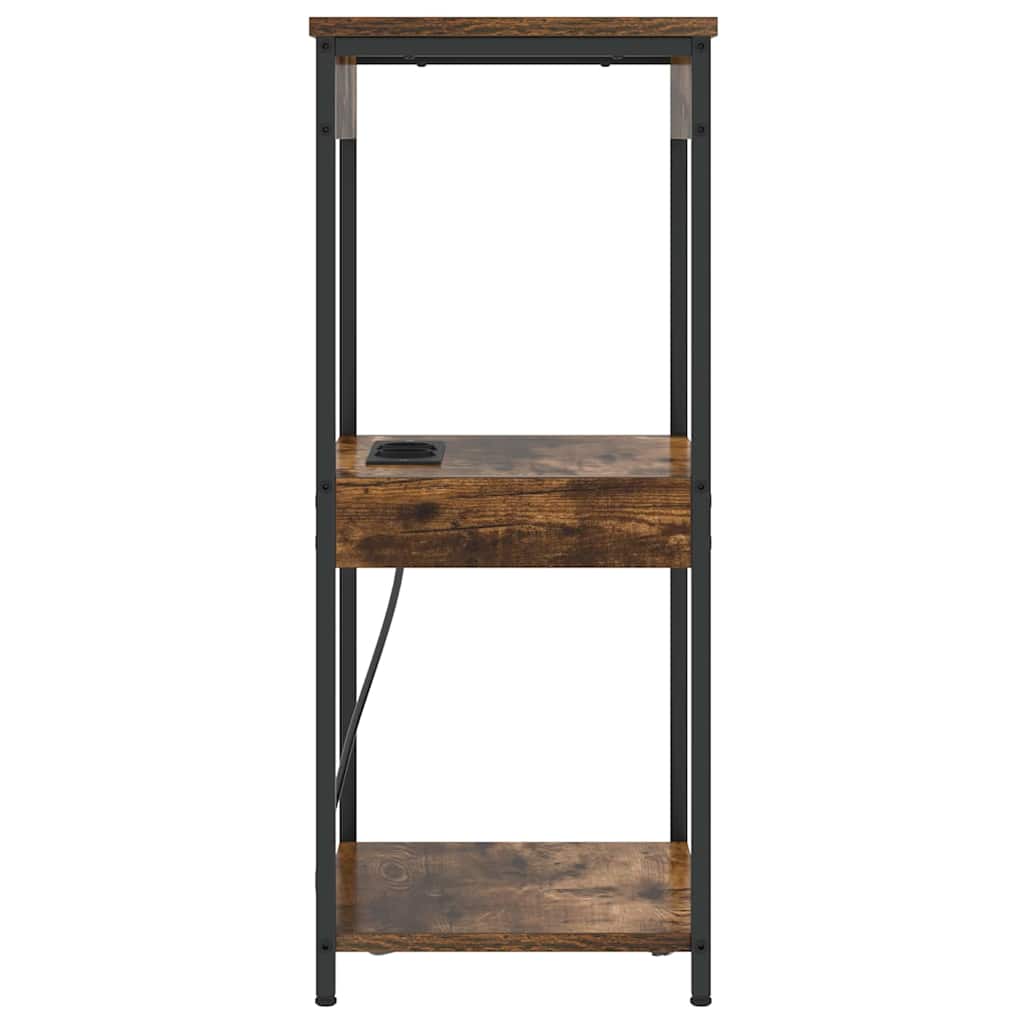 Nattbord med ladestasjon med hylle Røkt eik Konstruert tre