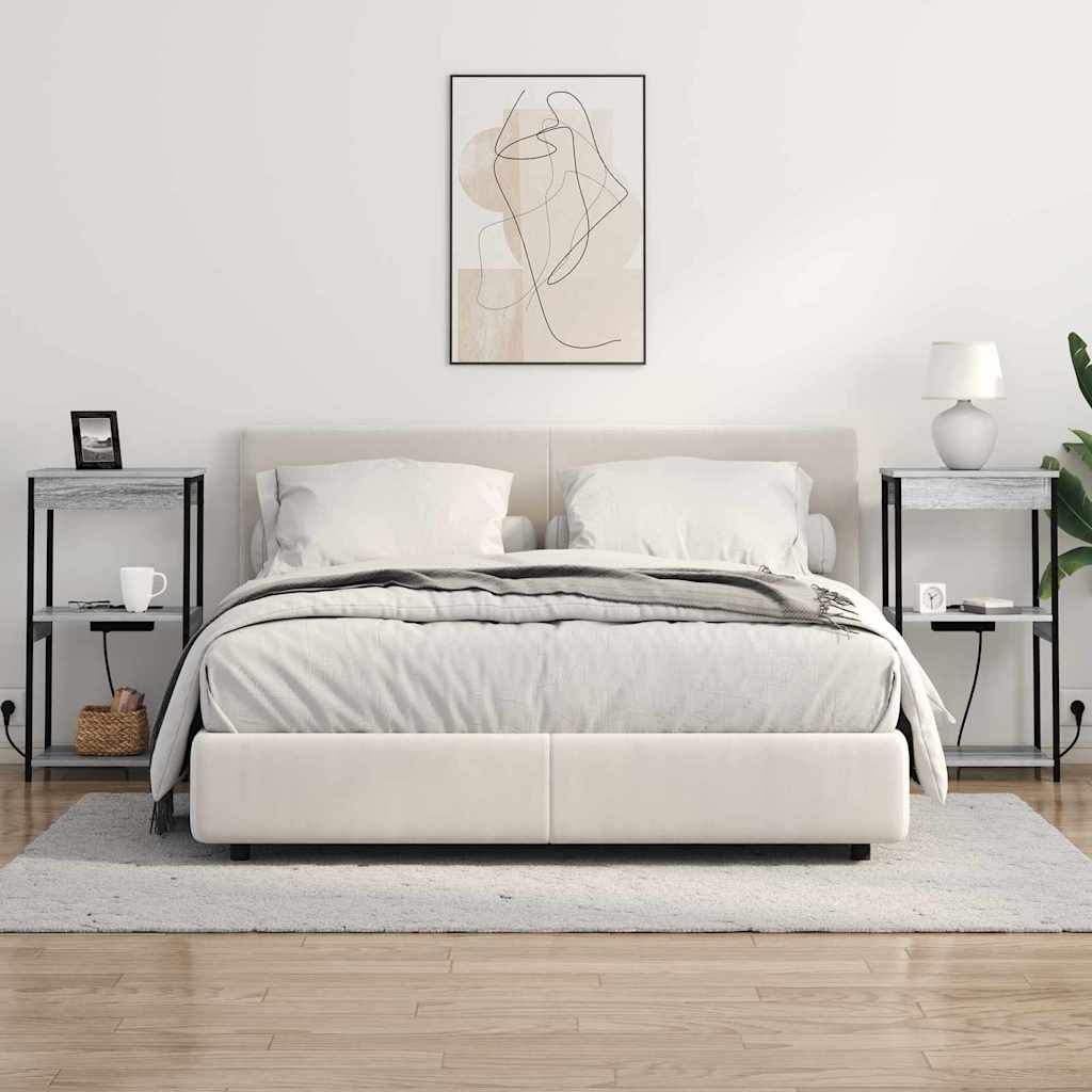 Nattbord med ladestasjon med hylle Grå sonoma Konstruert tre