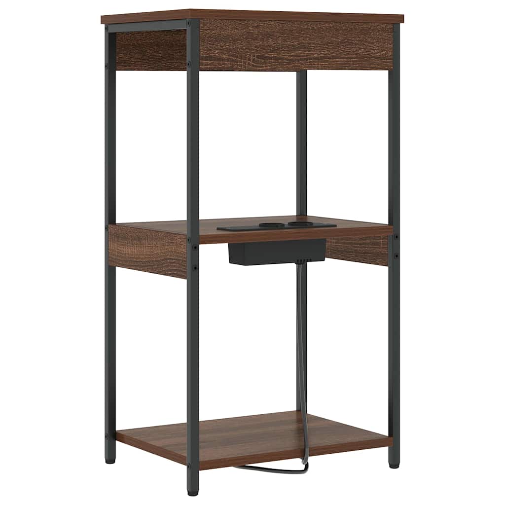 Nattbord med ladestasjon med hylle brun eik Konstruert tre