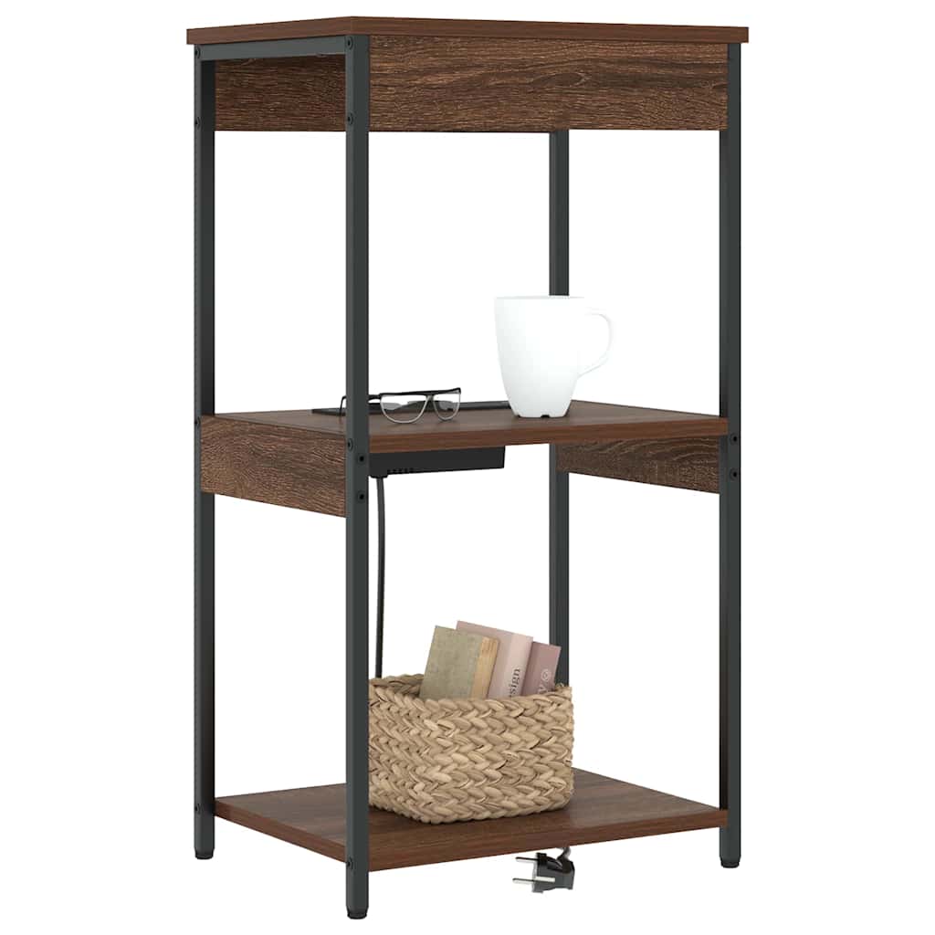 Nattbord med ladestasjon med hylle brun eik Konstruert tre