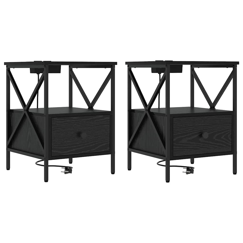 Nattbordskap 2 pcs Svart Eik 41,5 x 40,5 x 55 cm Konstruert tre