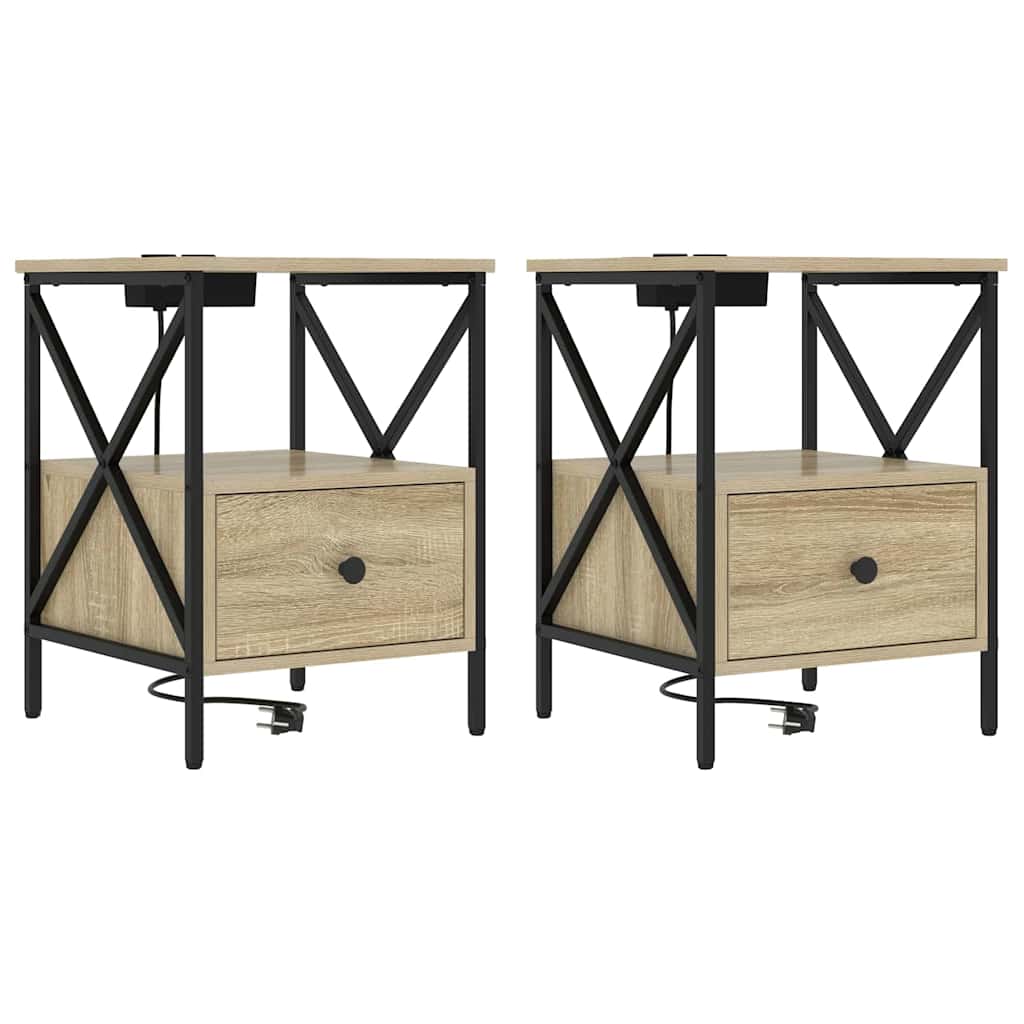 Nattbordskap med skuff 2 pcs Sonoma eik 41,5 x 40,5 x 55 cm