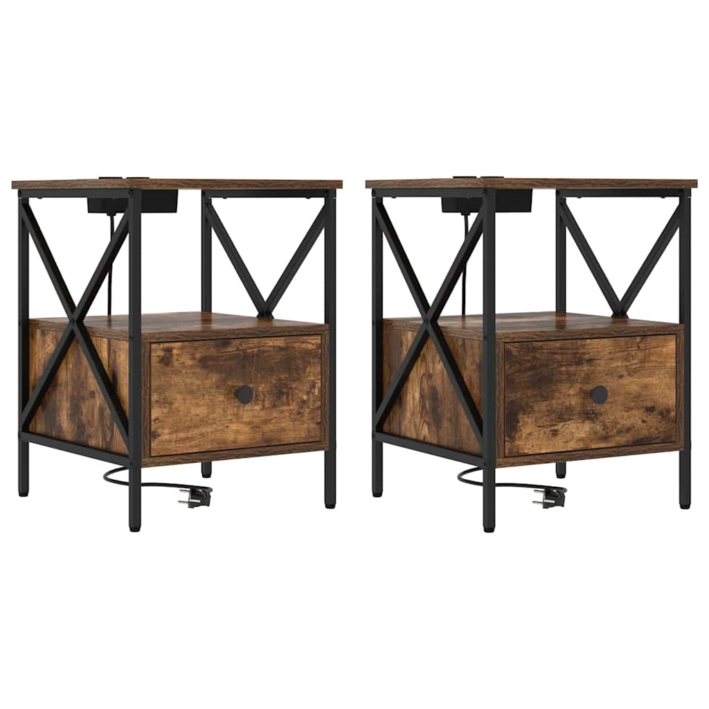 Nattbordskap 2 pcs Røkt eik 41,5 x 40,5 x 55 cm Konstruert tre