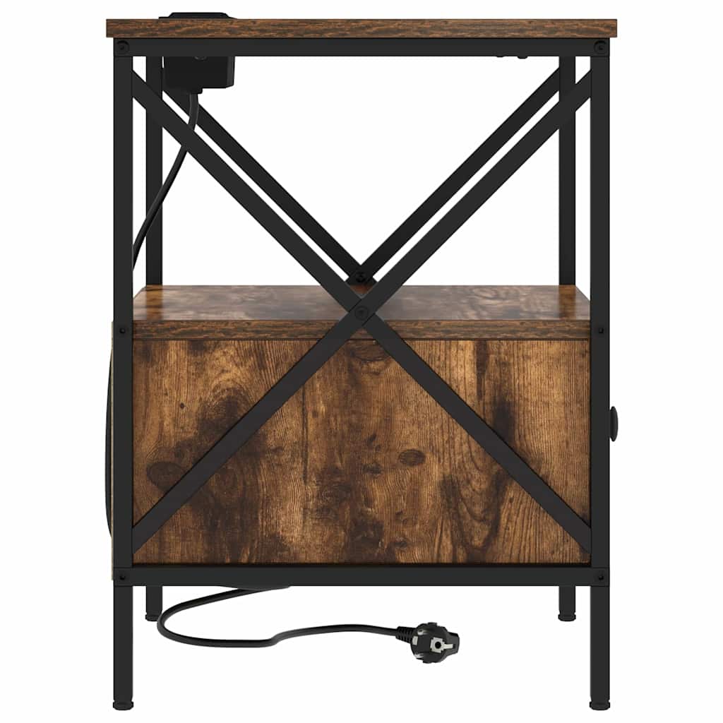 Nattbordskap 2 pcs Røkt eik 41,5 x 40,5 x 55 cm Konstruert tre