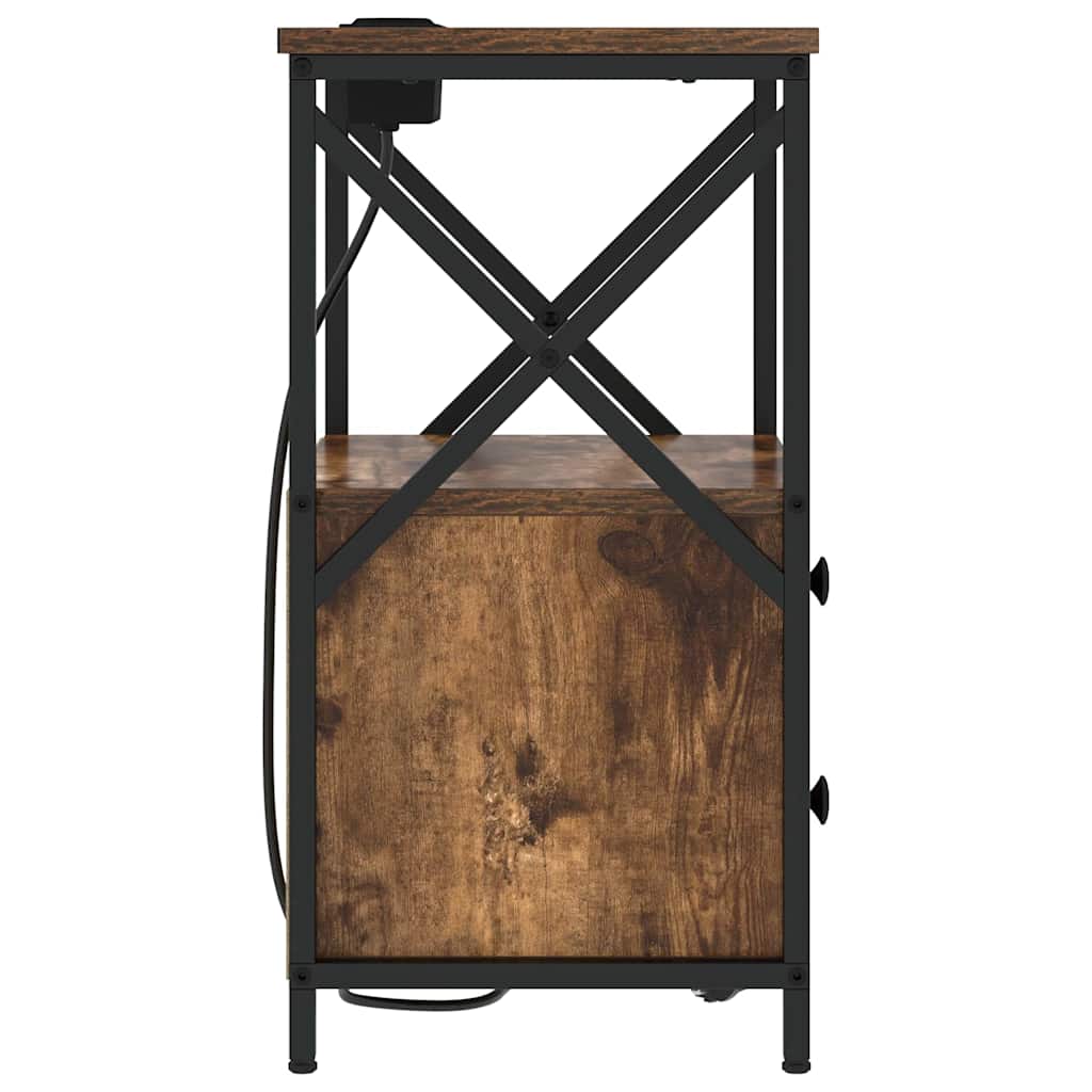 Nattbord med ladestasjon med skuff Røkt eik Konstruert tre