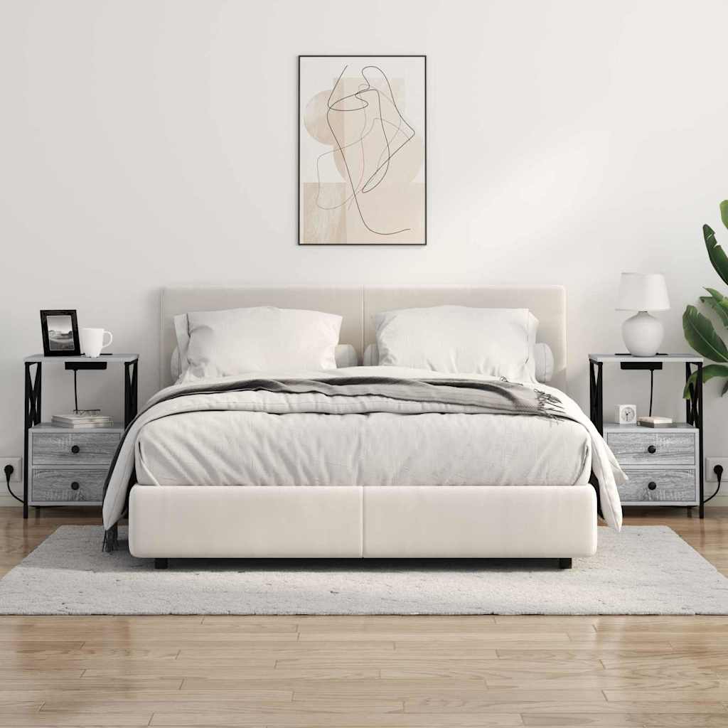 Nattbord med ladestasjon med skuff Grå sonoma Konstruert tre