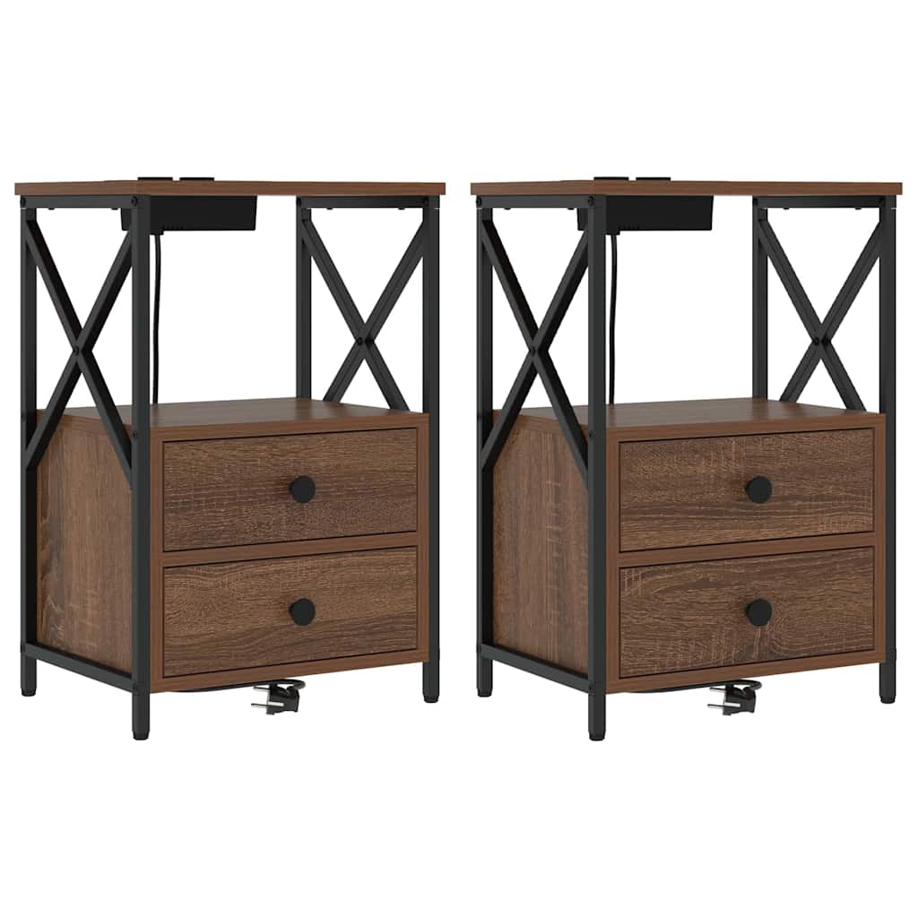 Nattbordskap 2 pcs Brun Eik 40 x 31 x 60 cm Konstruert tre