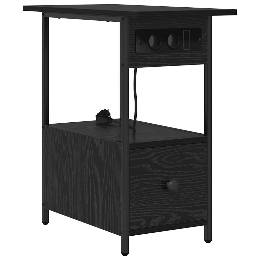 Nattbordskap med skuff Svart Eik 60 x 30 x 61 cm Konstruert tre