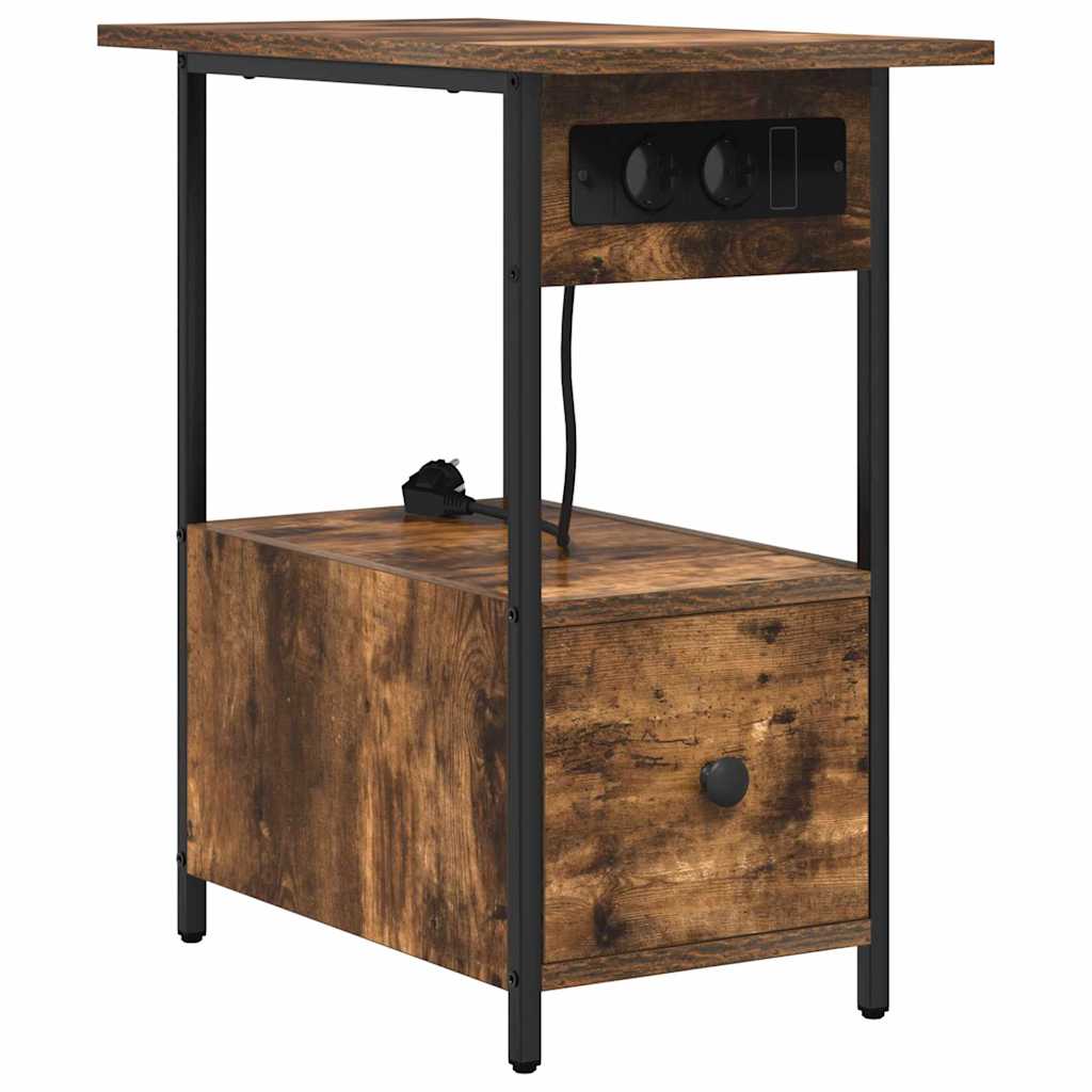 Nattbordskap med skuff Røkt eik 60 x 30 x 61 cm Konstruert tre