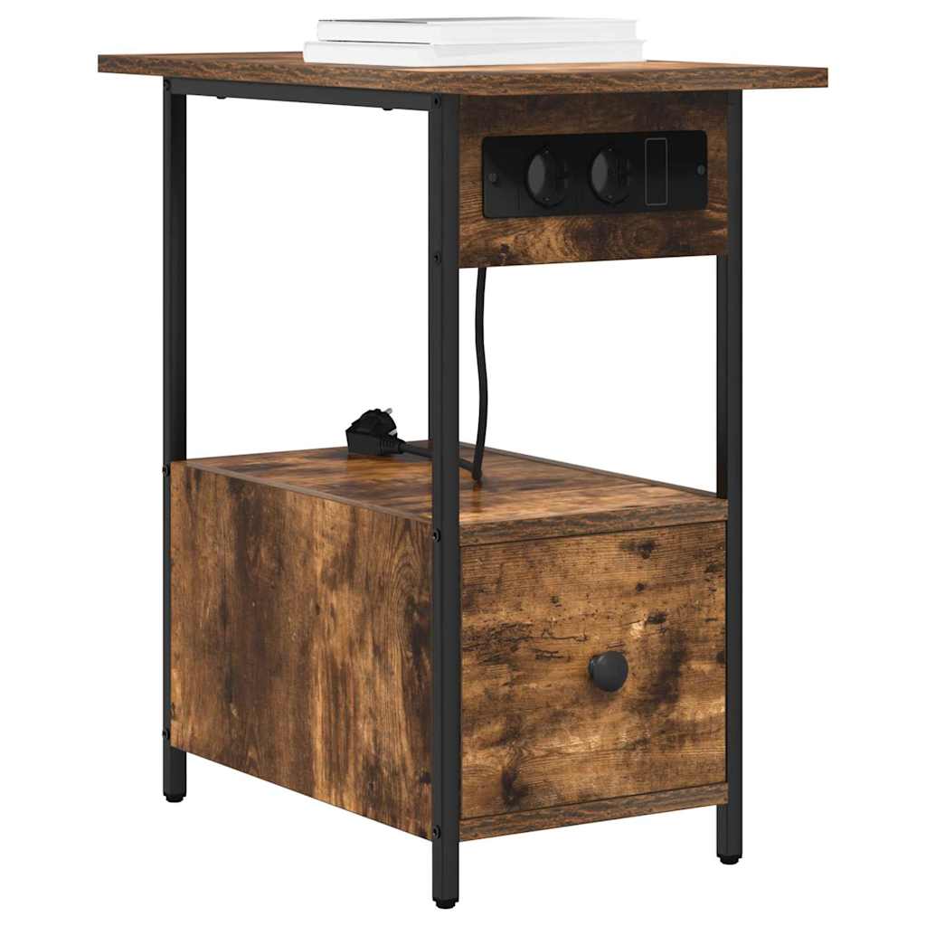 Nattbordskap med skuff Røkt eik 60 x 30 x 61 cm Konstruert tre