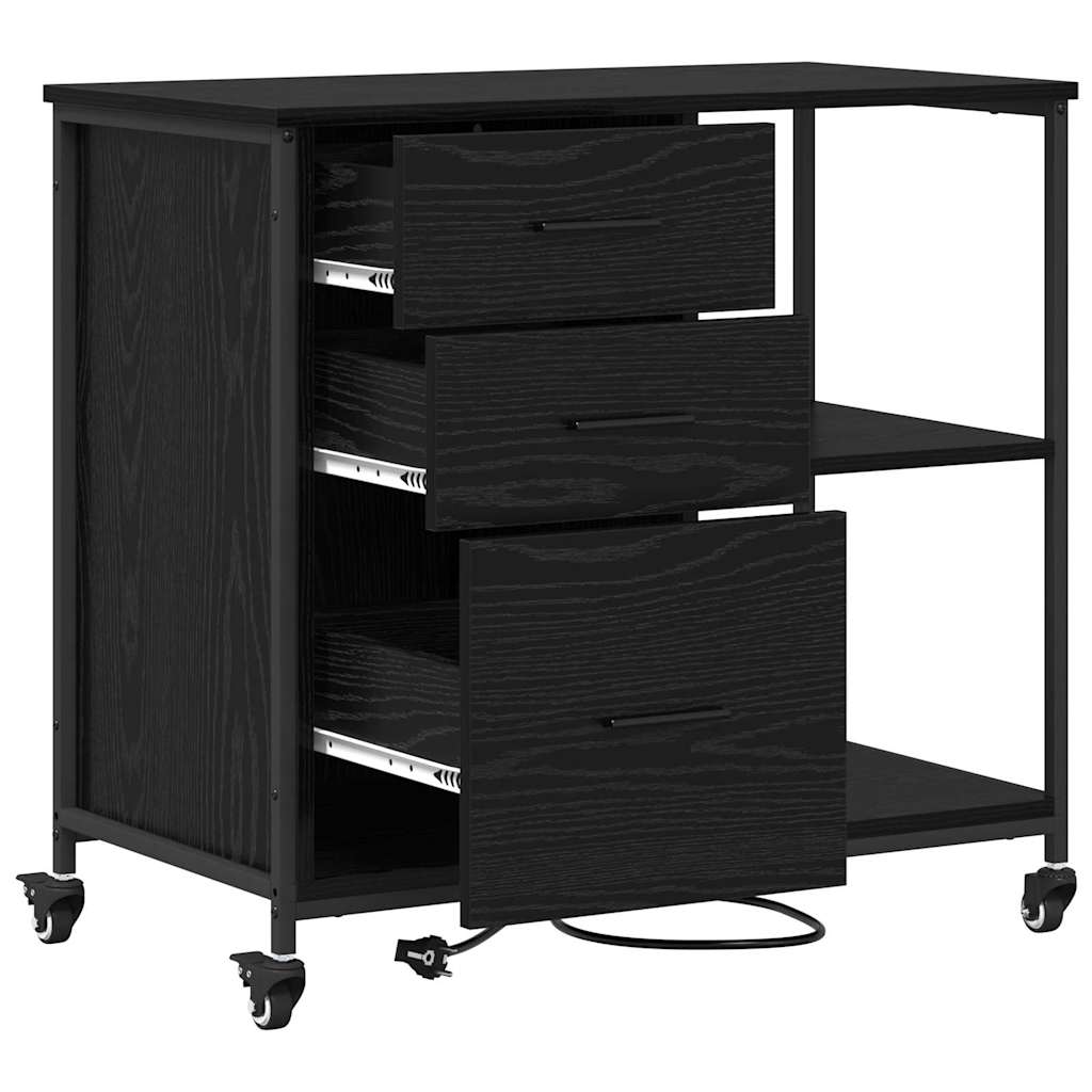 Skap med ladestasjon Svart Eik 76 x 41 x 72 cm Konstruert tre