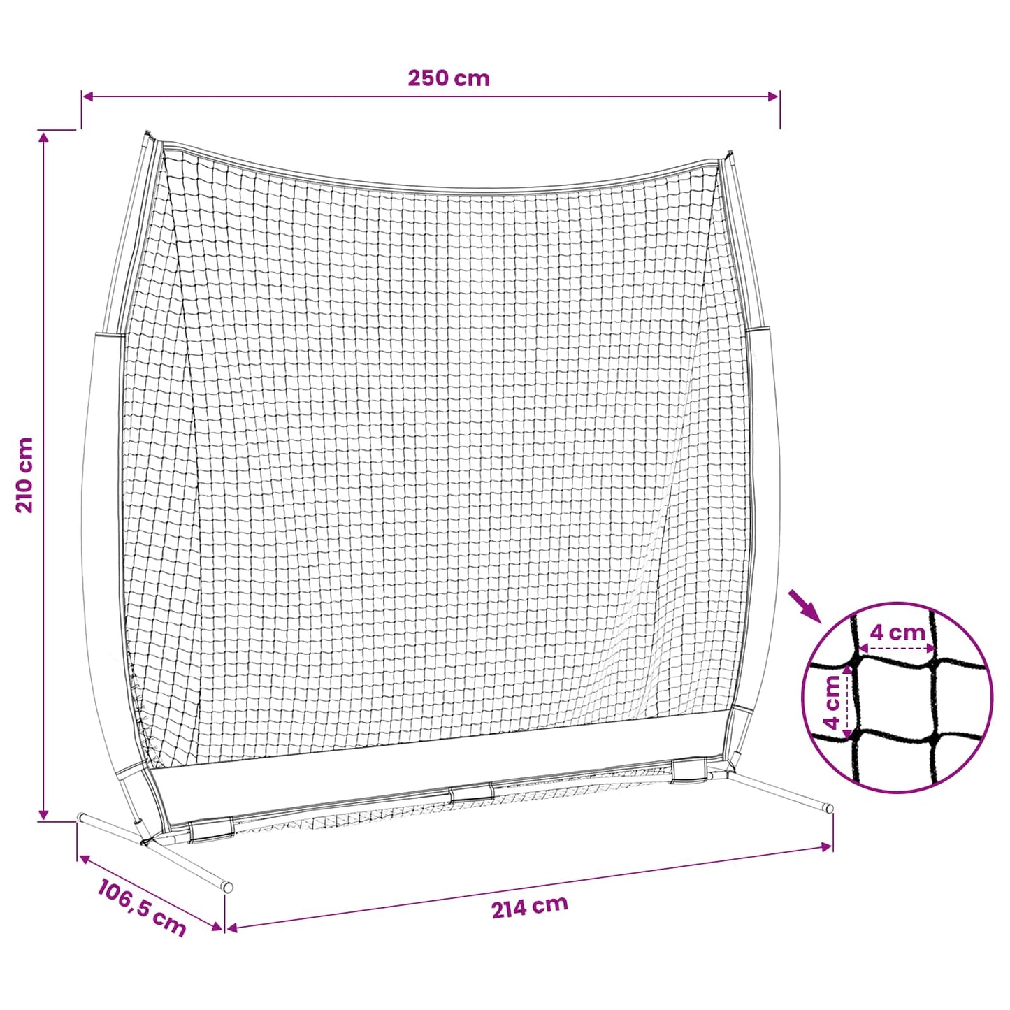 Baseball treningsnett Svart 250 x 106,5 x 210 cm Polyester