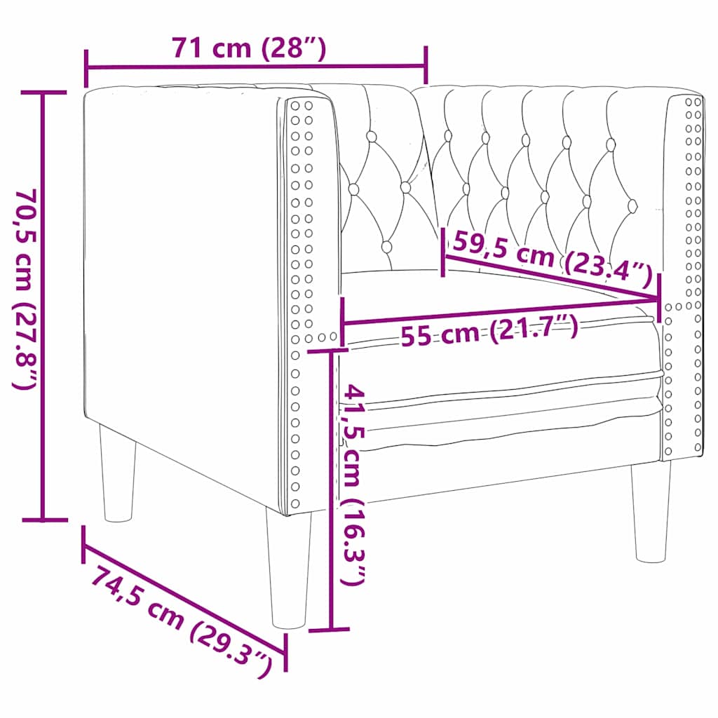 Sofa Mørkegrå 74,5 x 71 x 70,5 cm Fløyel