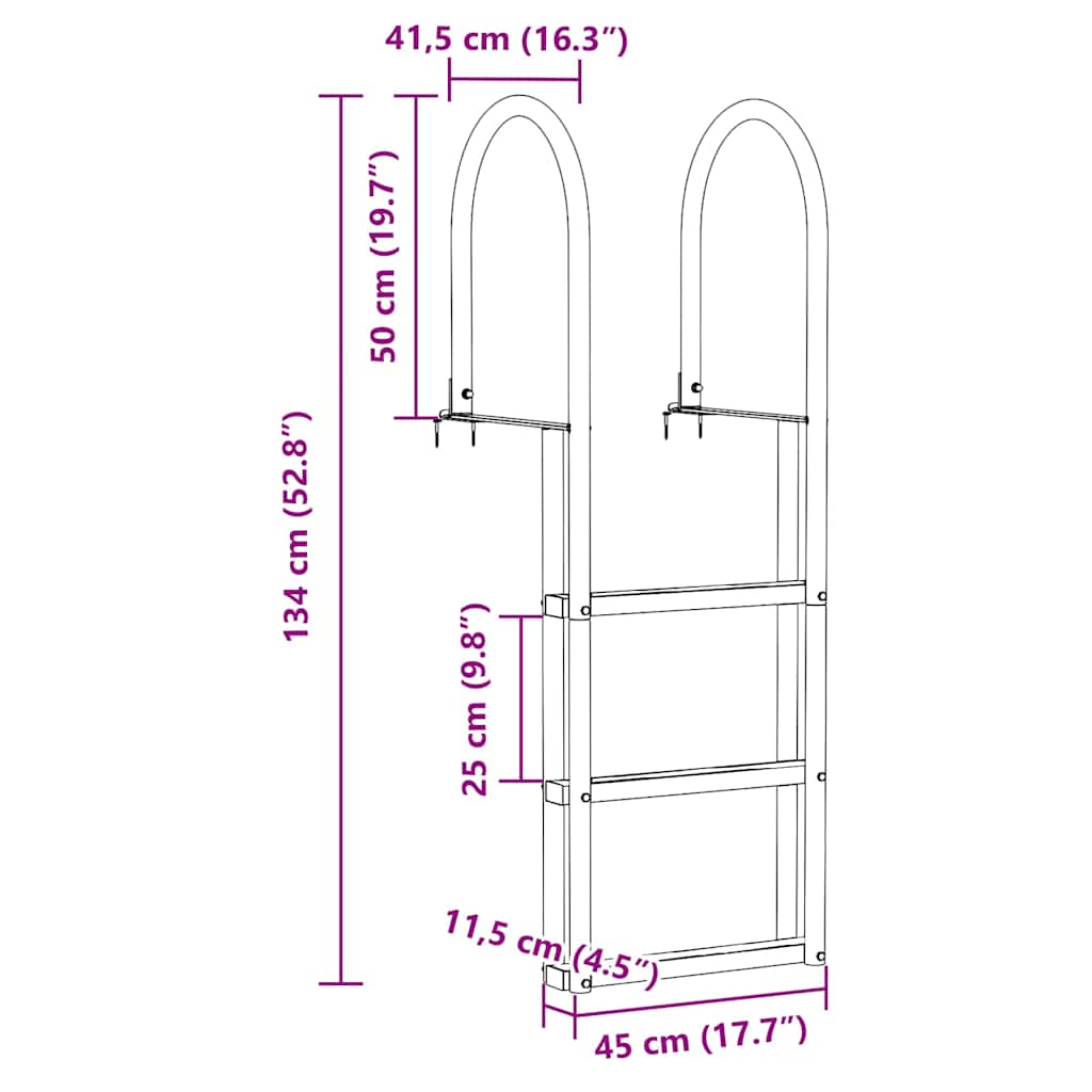 3-Trinns brygge stige sølv 45 x 11,5 x 134 cm Aluminium