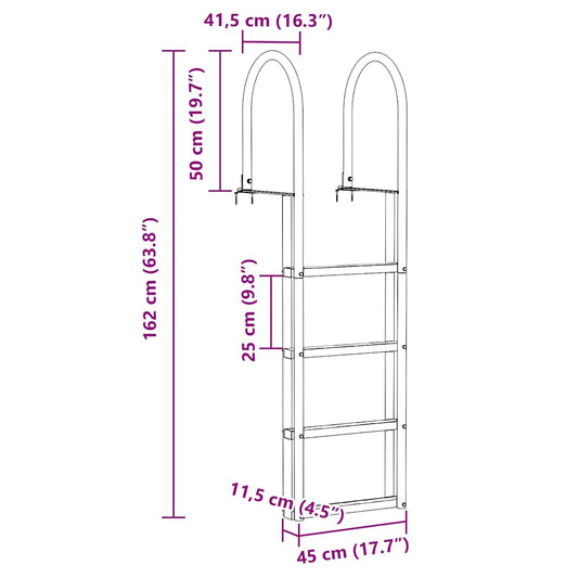 4-trinns dokkestige sølv 45 ×11,5 ×162 cm Aluminium