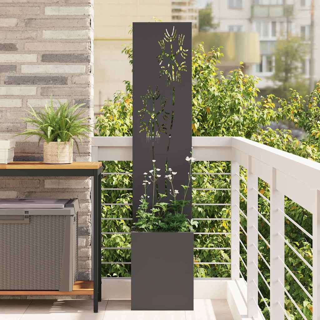 Hageprivat skjerm Blomster Svart 32 x 150 cm Kaldvalsestål
