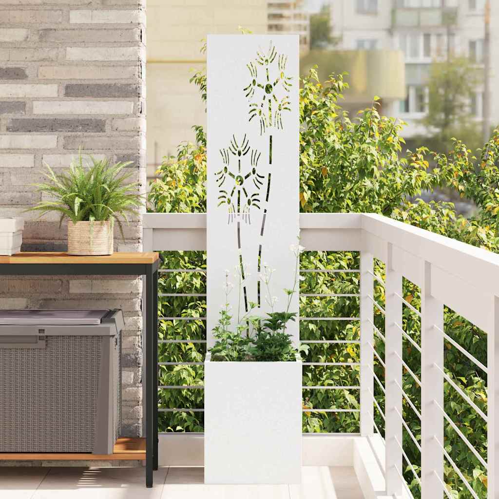Hageprivat skjerm Blomster Hvit 32 x 150 cm Kaldvalsestål
