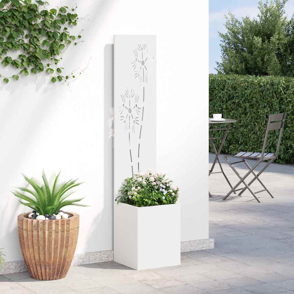 Hageprivat skjerm Blomster Hvit 32 x 150 cm Kaldvalsestål