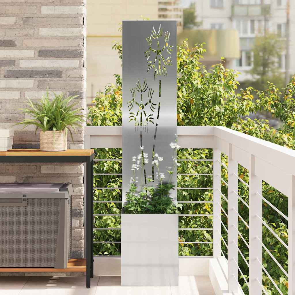 Hageprivat skjerm Blomster sølv 32 x 150 cm Galvanisert stål