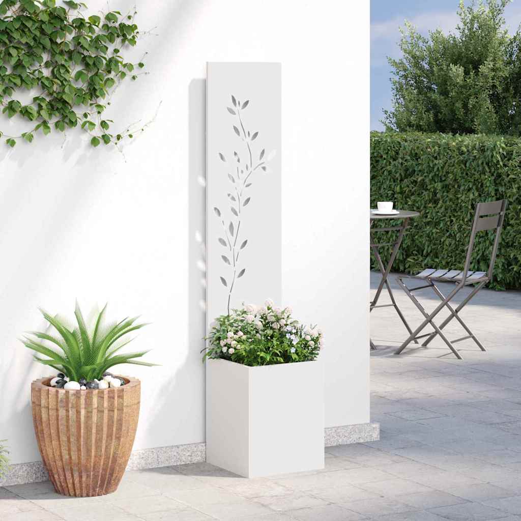 Hageprivat skjerm Blomster Hvit 32 x 32 x 150 cm Kaldvalsestål