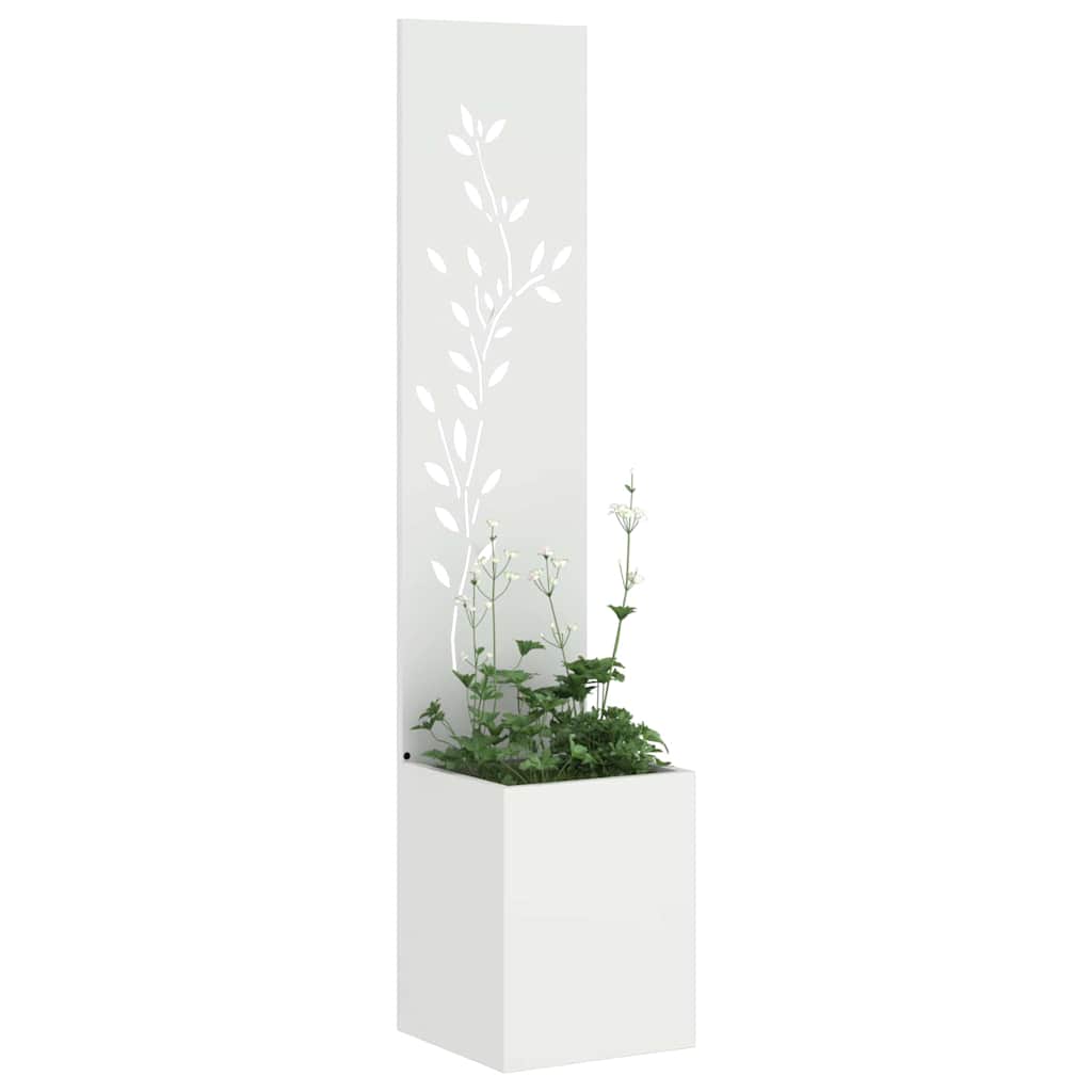 Hageprivat skjerm Blomster Hvit 32 x 32 x 150 cm Kaldvalsestål