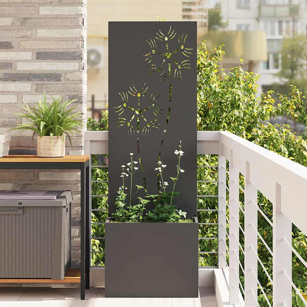 Hageprivat skjerm Blomster Svart 50 x 32 x 150 cm Kaldvalsestål