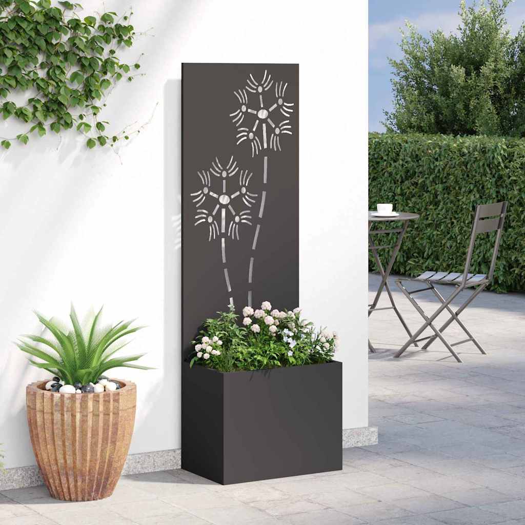 Hageprivat skjerm Blomster Svart 50 x 32 x 150 cm Kaldvalsestål