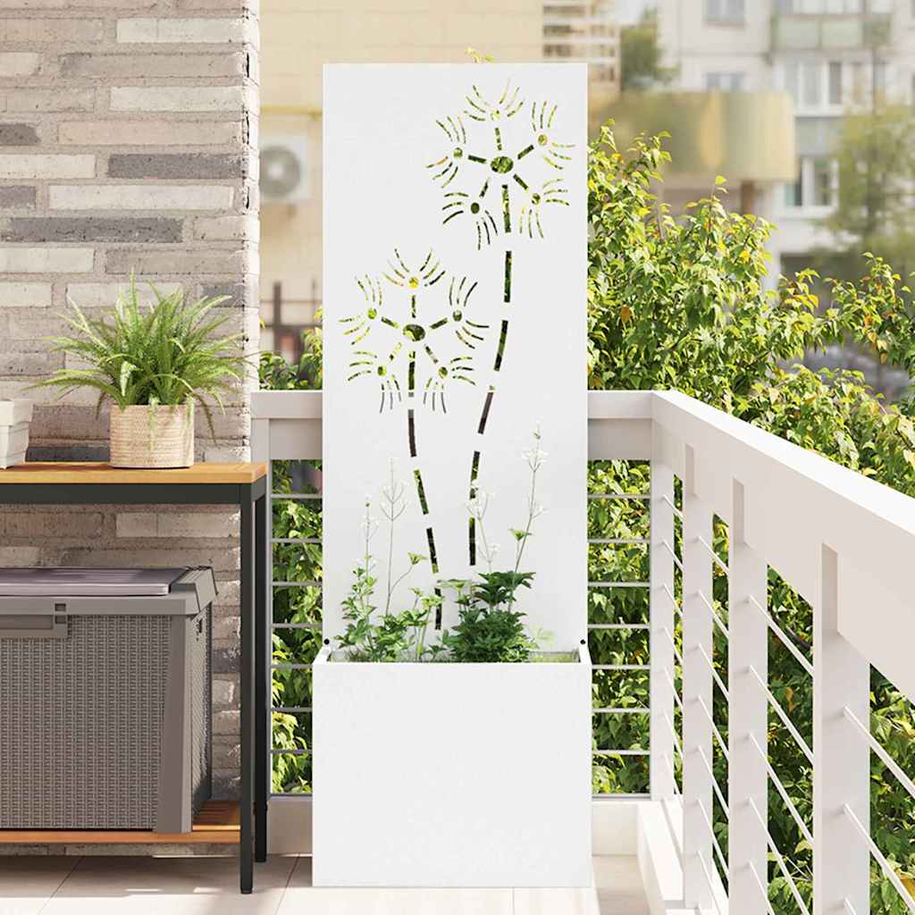 Hageprivat skjerm Blomster Hvit 50 x 150 cm Kaldvalsestål