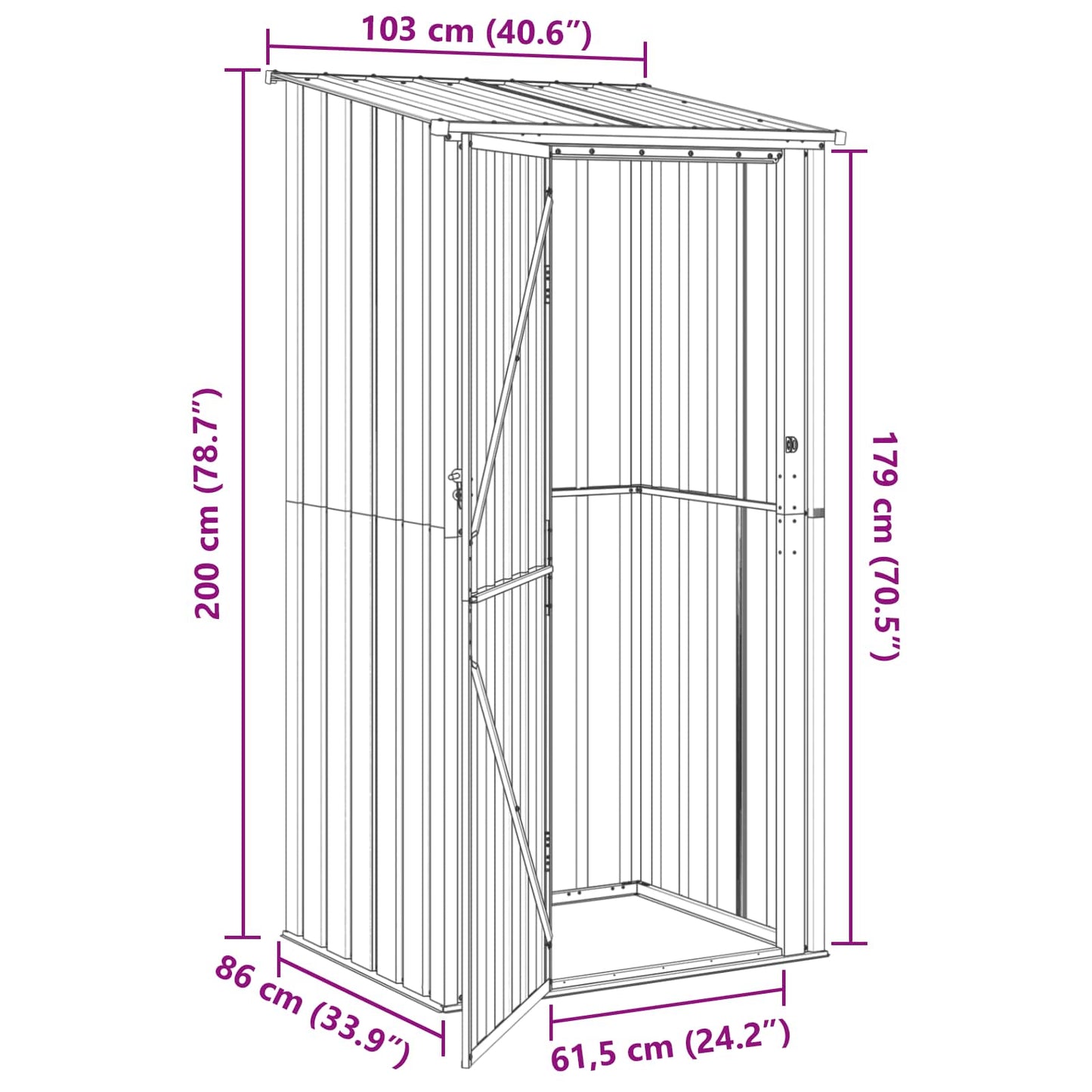 Hageskur Antrasitt 103 x 86 x 200 cm Metall