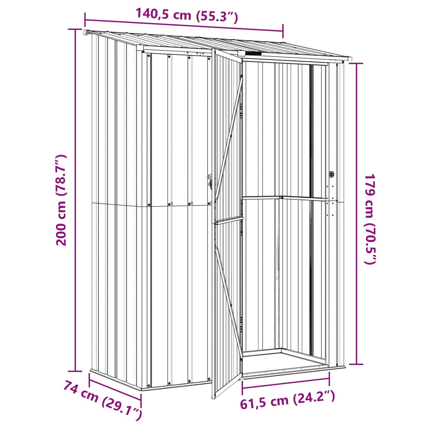 Hageskur Antrasitt 140,5 x 74 x 200 cm Metall