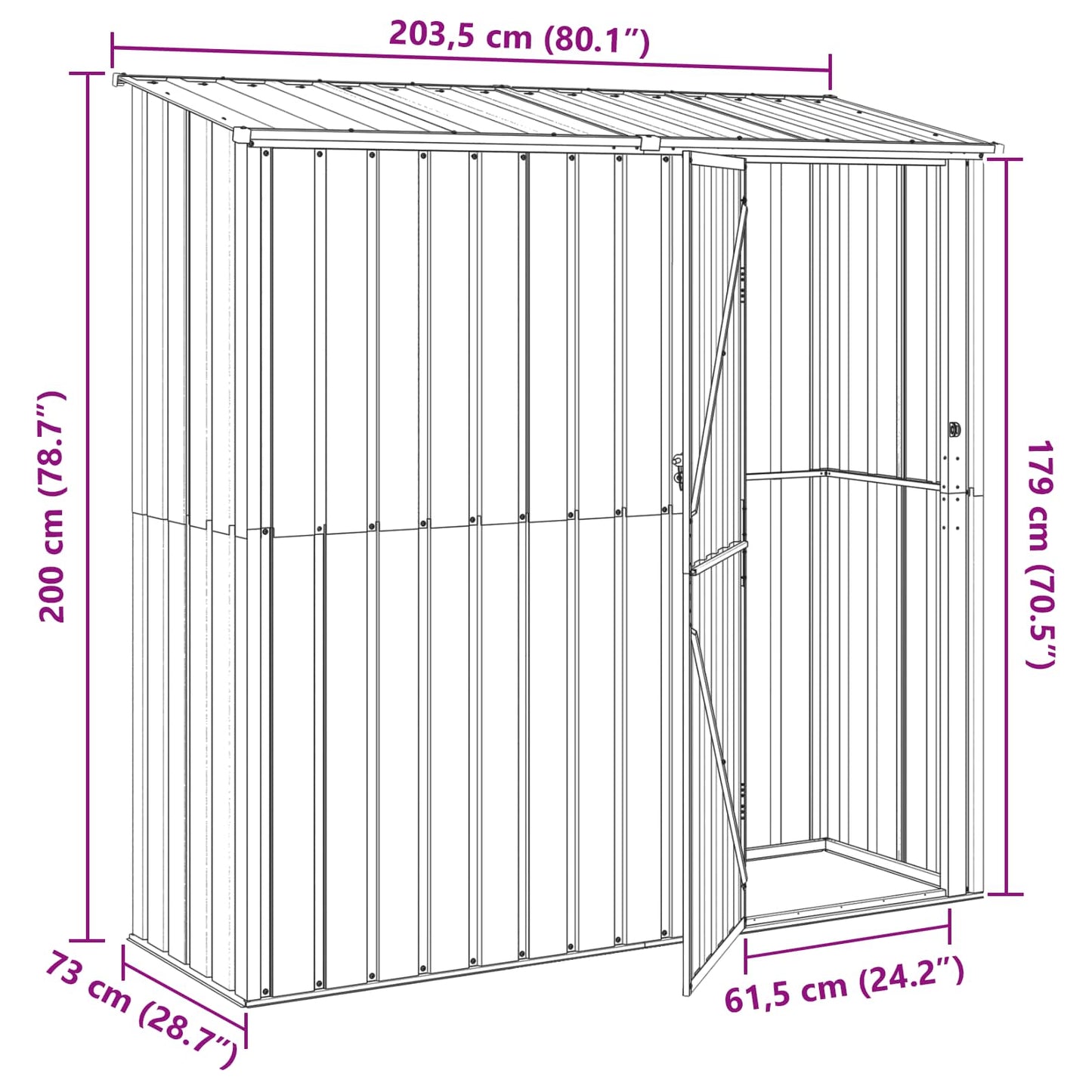 Hageskur Brun 203,5 x 73 x 200 cm Metall