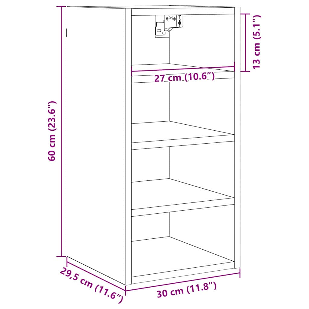 Hengende skap Svart eik 30 x 29,5 x 60 cm Konstruert tre