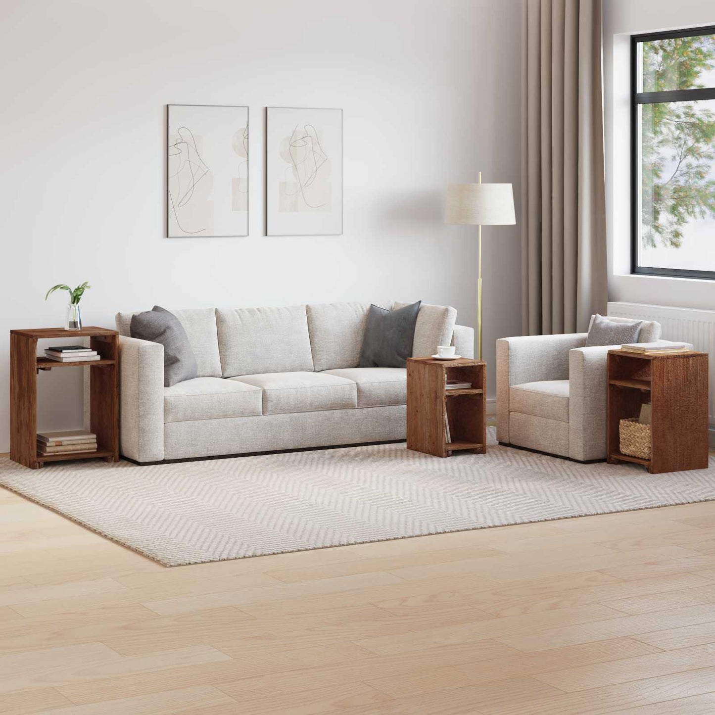 Accent Bord med hylle med lagring 3 pcs Brun Massiv Mahogni Tre