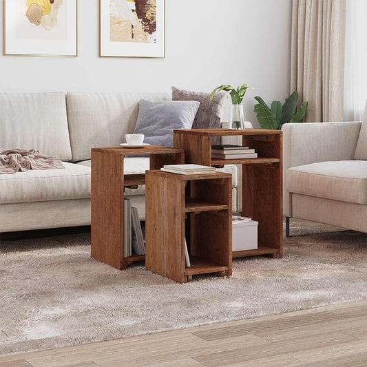 Accent Bord med hylle med lagring 3 pcs Brun Massiv Mahogni Tre