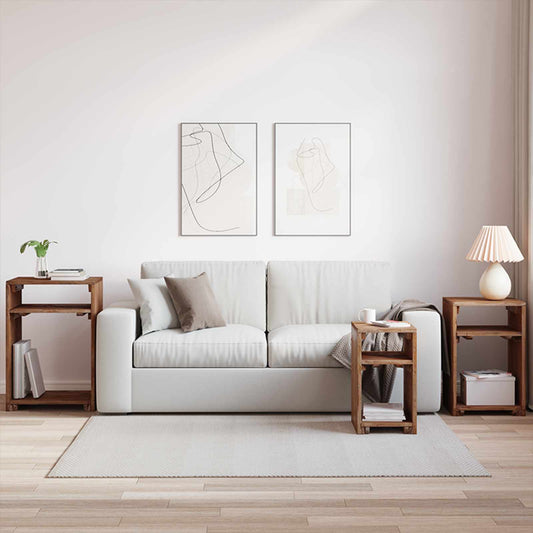 Accent Bord med hylle med lagring 3 pcs Brun Massiv Mahogni Tre