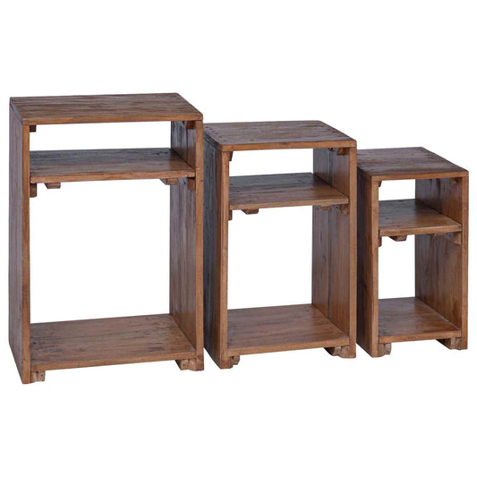 Accent Bord med hylle med lagring 3 pcs Brun Massiv Mahogni Tre