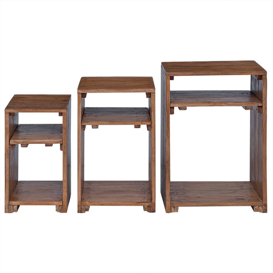 Accent Bord med hylle med lagring 3 pcs Brun Massiv Mahogni Tre