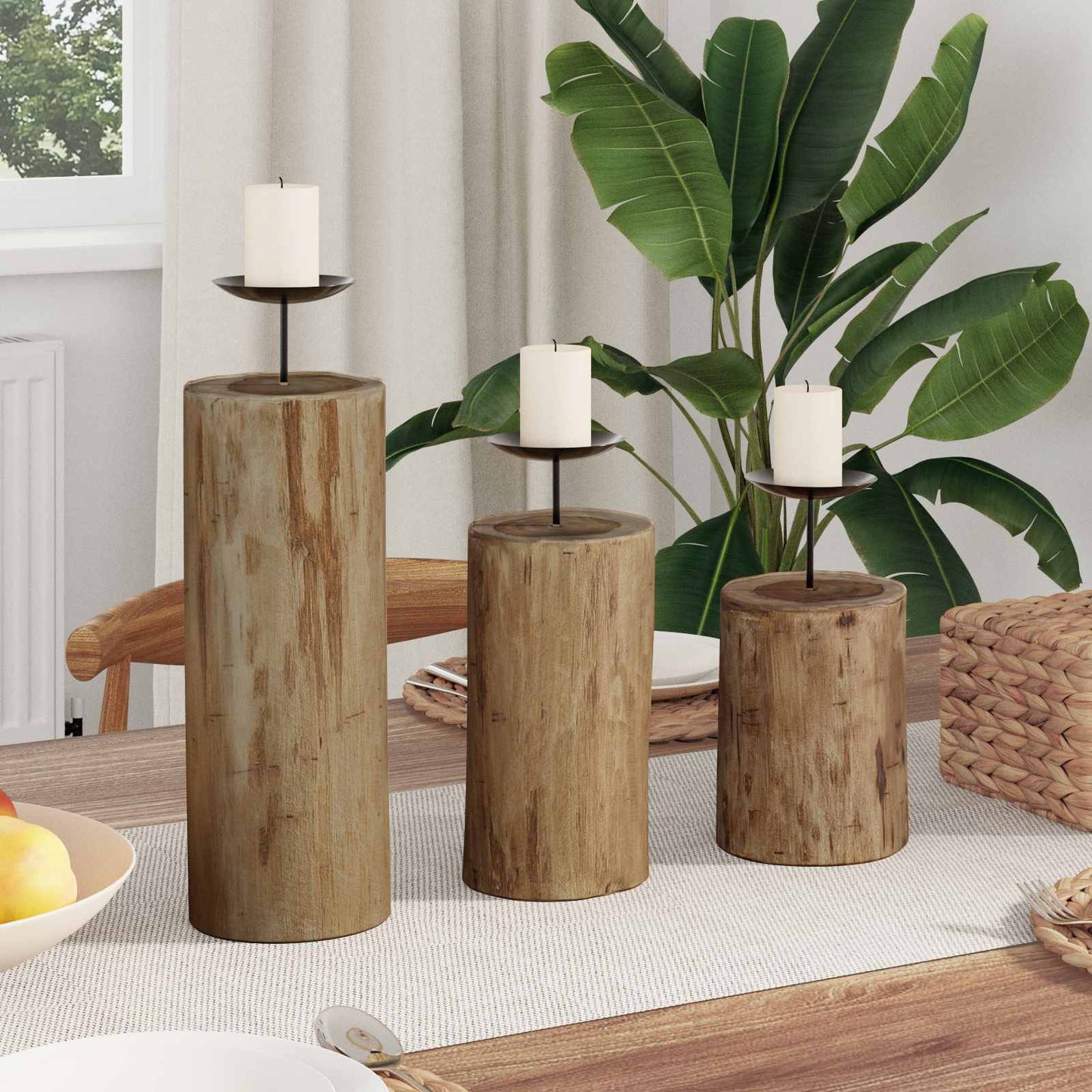 Lysestake 3 pcs Naturlig Massivt teaktre