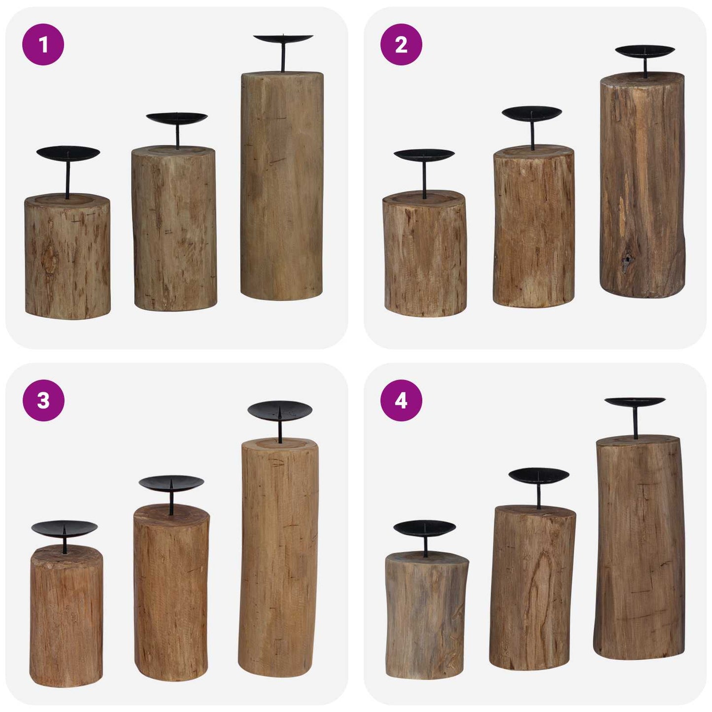 Lysestake 3 pcs Naturlig Massivt teaktre