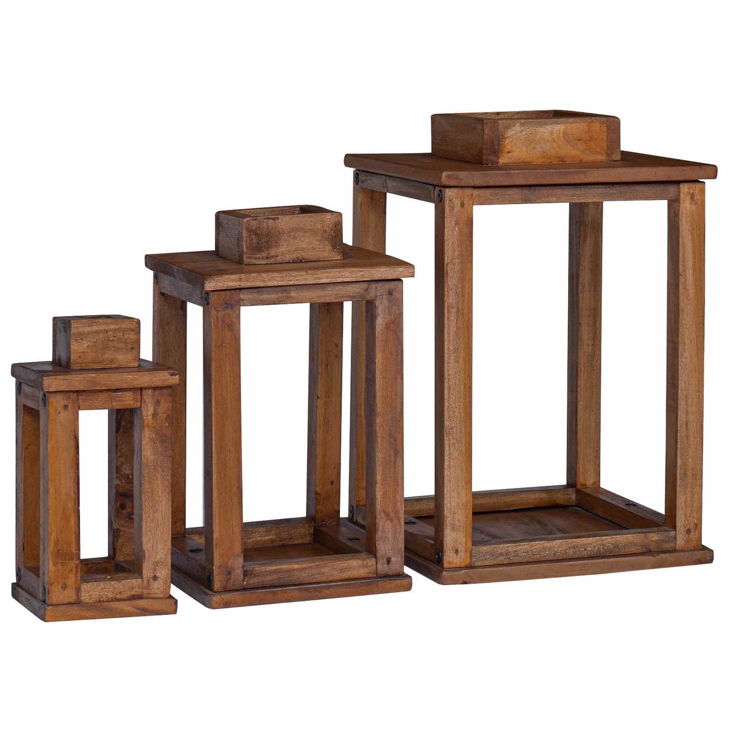 Lanterne 3 pcs Naturlig Mahogni Tre